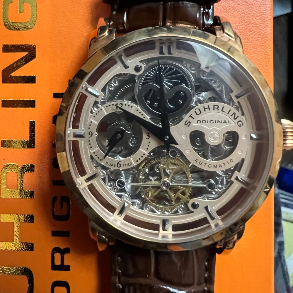 STUHRLING SWISS SKELETON WATCH.